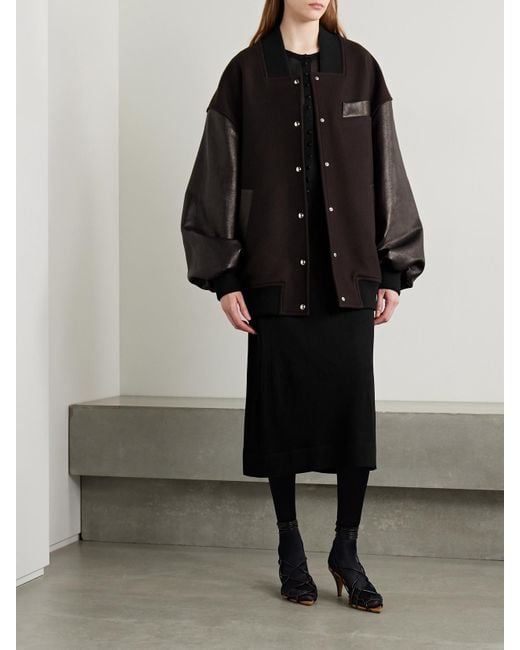 Khaite Black Spencer Wool-Blend Felt And Leather Bomber Jacket