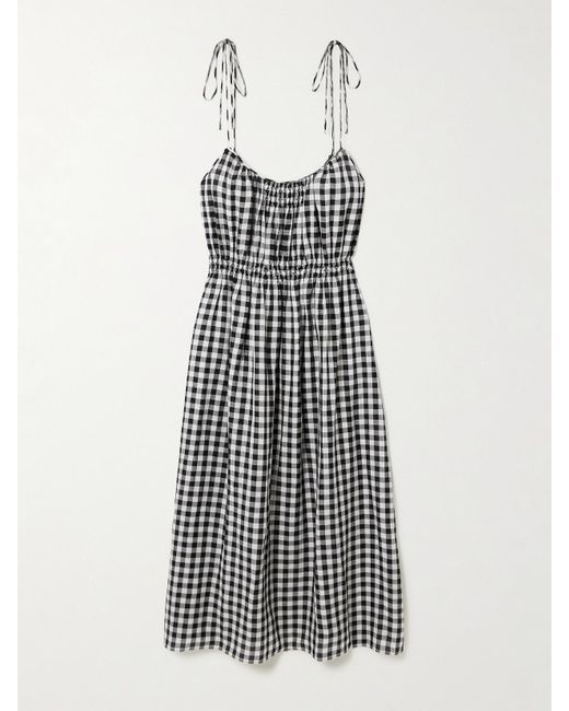 Doen Women's White Leslie Tie-Detailed Smocked Gingham Voile Midi Dress