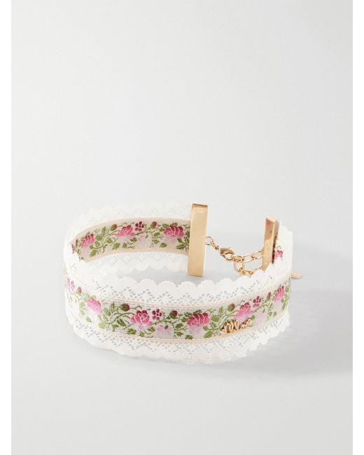 Chloé White Ribbon Lace-Trimmed Floral-Jacquard-Tone Choker