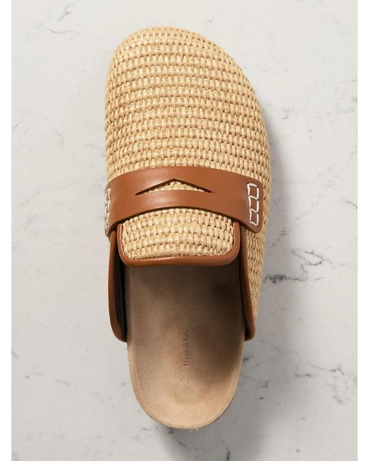 J.W. Anderson Natural Leather-Trimmed Raffia Mules