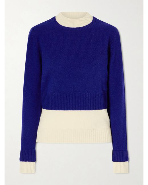 Jil Sander Blue Two-Tone Layered Wool-Blend Sweater