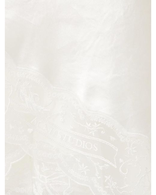 Acne White Doyla Belted Asymmetric Scalloped Lace-Trimmed Hammered-Satin Midi Dress