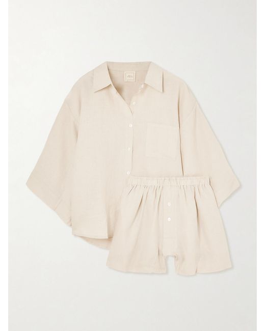 Deiji Studios Natural 03 Linen Shirt And Shorts Set