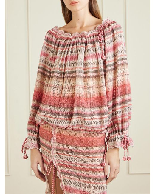 Isabel Marant Pink Nalyna Striped Crocheted Cotton-Blend Sweater