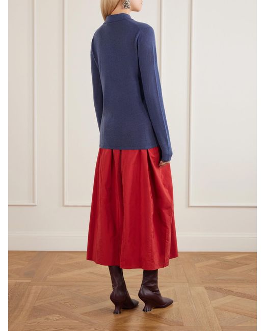 Tibi Blue Wool-Blend Knit Polo Sweater