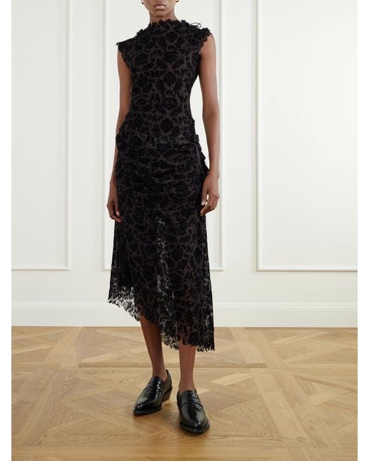 PAULINE DUJANCOURT Black Najia Asymmetric Lace Midi Dress