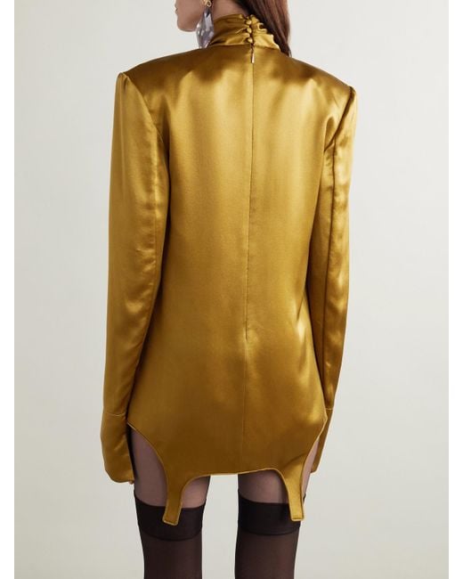 Saint Laurent Yellow Twisted Silk-Satin Turtleneck Mini Dress