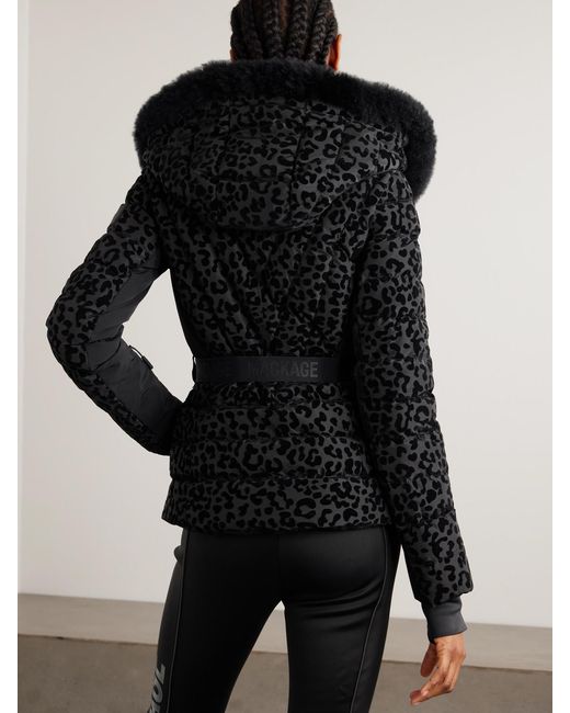 Mackage Black Elita Hooded Belted Shearling-Trimmed Flocked Down Ski Jacket