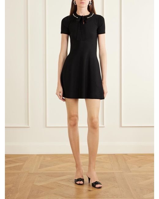 Valentino Garavani Black Bow-Detailed Embellished Jersey Mini Dress