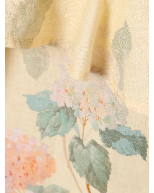 Zimmermann Natural Illuminate Belted Ruffled Floral-Print Linen Midi Dress