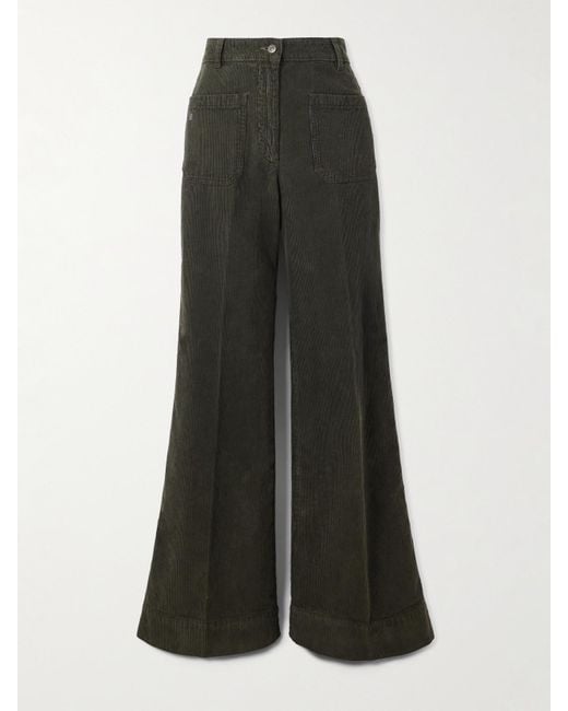 Victoria Beckham Green Alina Cotton-Corduroy Straight-Leg Pants