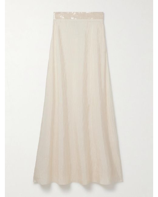 Dima Ayad Natural Strapless Sequin-Embellished Cloqué Gown