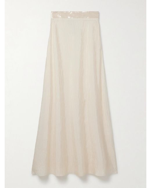 Dima Ayad Natural Strapless Sequin-Embellished Cloqué Gown