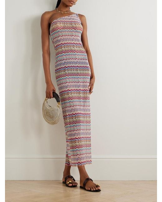 Missoni Pink One-Shoulder Striped Stretch-Mesh Coverup