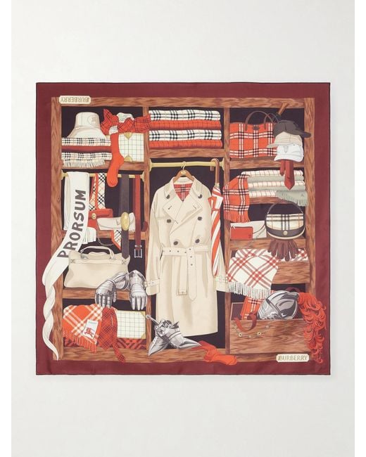 Burberry Red Printed Silk-Twill Scarf