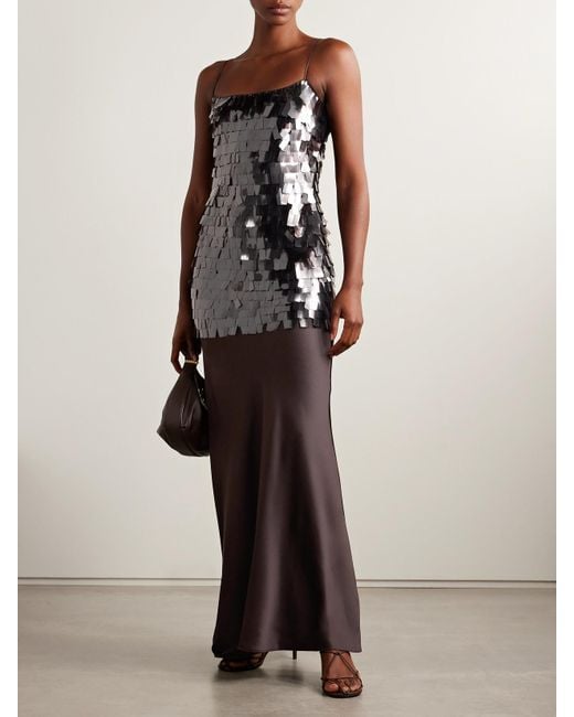 Staud Brown Mesa Paillette-Embellished Mesh And Silk-Blend Satin Maxi Dress