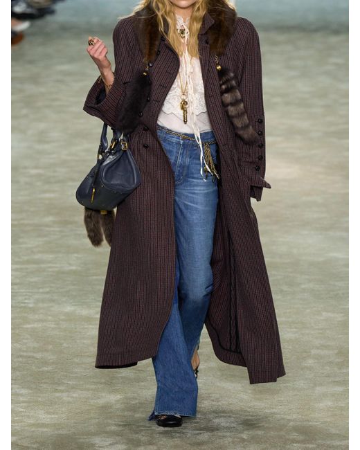 Manteau À Double Boutonnage En Laine Mélangée À Carreaux Et À Ceinture Chloé en coloris Brown