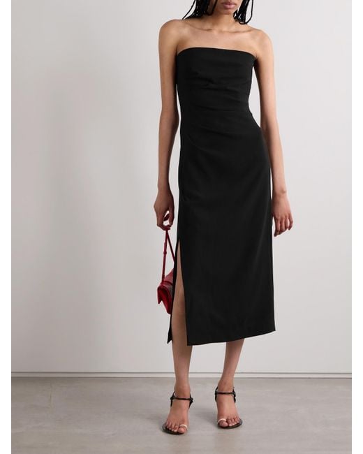 Proenza Schouler Black Shira Draped Strapless Crepe Midi Dress