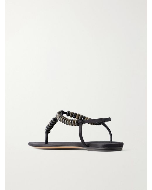 Le Monde Beryl Black Beaded Leather Flat Sandals