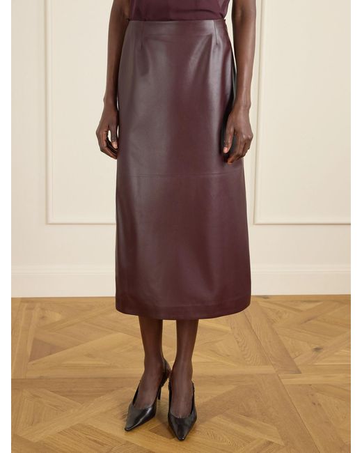 Veronica de Piante Purple Gisele Paneled Leather Midi Skirt