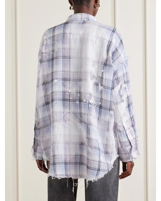 R13 White Distressed Checked Crinkled-Cotton Gauze Shirt