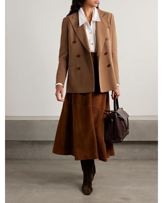 Ralph Lauren Brown Harlee Double-Breasted Crepe Blazer