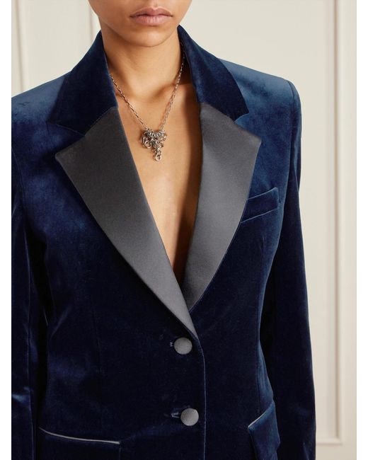Victoria Beckham Blue Satin-Trimmed Velvet Blazer
