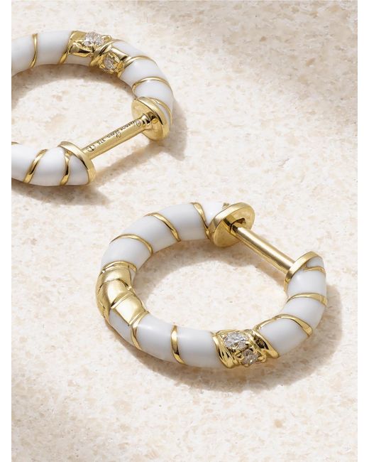 Yvonne Léon Natural 9-Karat, Enamel And Diamond Hoop Earrings