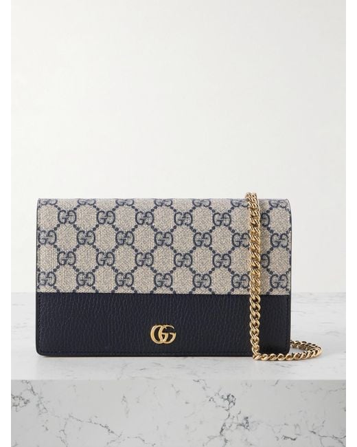 Gucci Gray Petite Marmont Portemonnaie Aus Strukturiertem Leder Und Beschichtetem Canvas Mit Logomuster