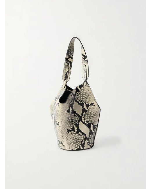 Khaite White Lotus Mini Snake-Effect Leather Tote