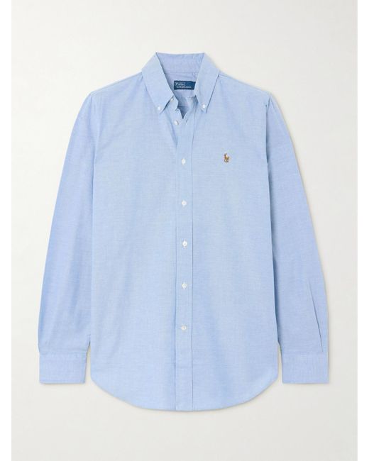 Polo Ralph Lauren Blue Embroidered Cotton-Blend Oxford Shirt
