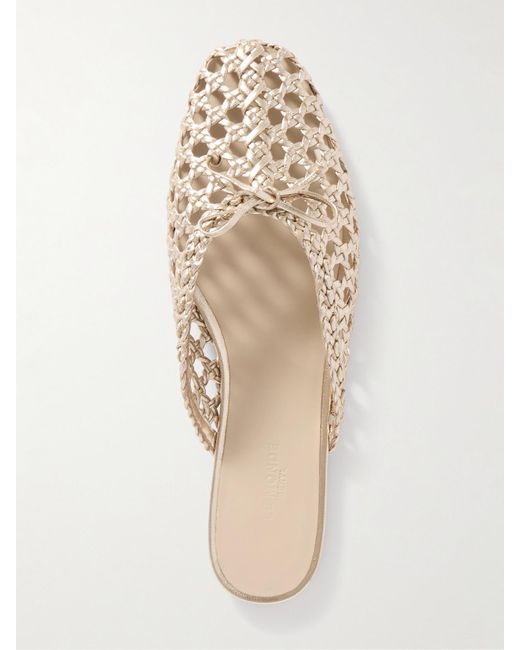 Le Monde Beryl Natural Regency Bow-Embellished Woven Metallic Leather Slides