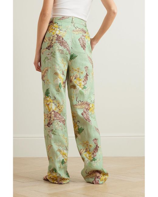 Zimmermann Green Matchmaker Floral-Print Linen Straight-Leg Pants