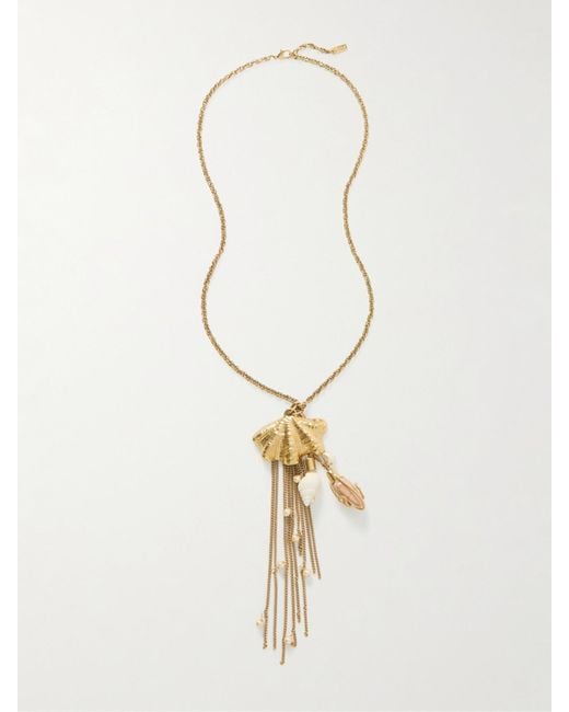 Chloé Natural Goldfarbene Kette Mit Kunstperlen, Kristallen Und Harz