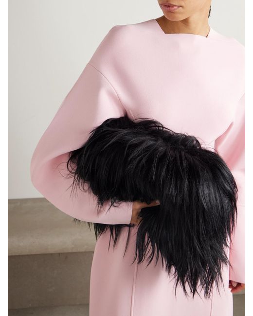 Jil Sander Black Leather-Trimmed Goat Hair Clutch
