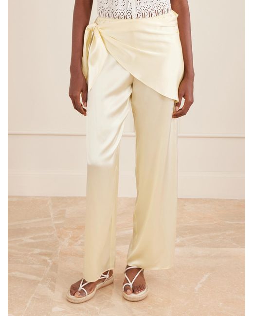 Doen Natural Lavona Tie-Detailed Silk-Satin Wide-Leg Pants