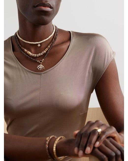 Sydney Evan Natural Kette Mit Zierperlen, Details Aus 14 Karat Und Diamanten