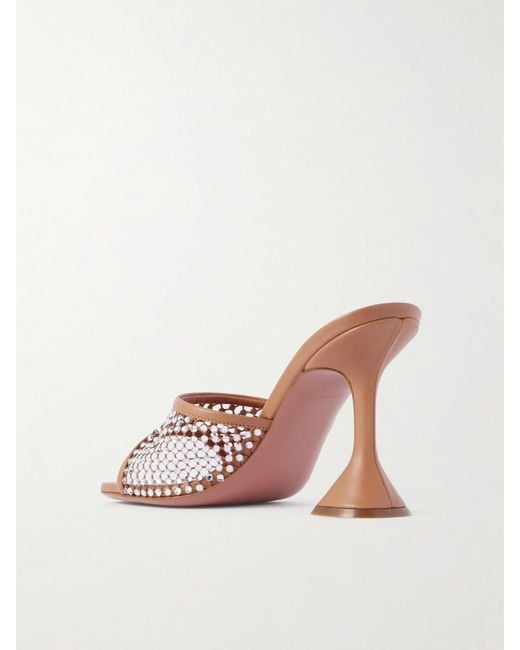 AMINA MUADDI Pink Lupita Crystal-Embellished Fishnet And Leather Mules