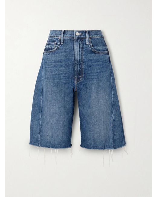Mother Blue The Half Pipe Bermuda Fray Denim Shorts
