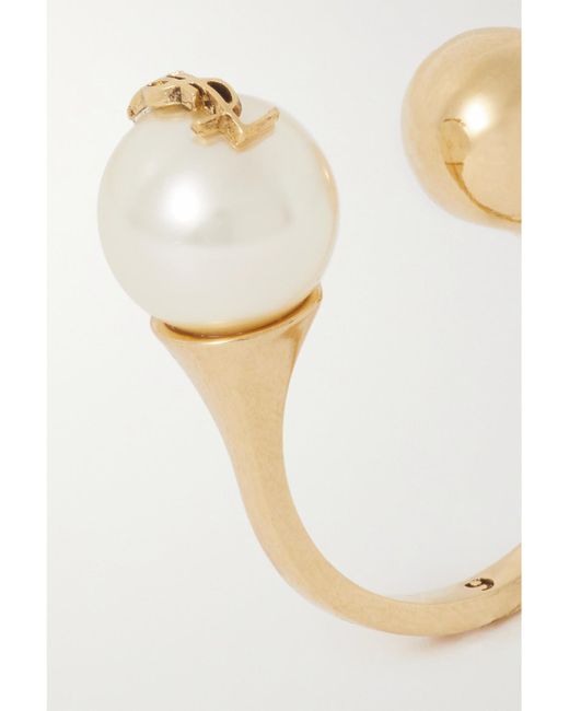 Saint Laurent Natural Cassandre-Tone Pearl-Like Ring