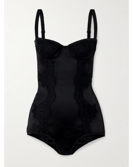 Dolce & Gabbana Black Body Aus Satin Aus Einer Seidenmischung Mit Spitzeneinsätzen