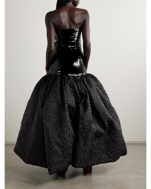 Dima Ayad Black Strapless Sequined Satin-Jersey And Metallic Cloqué Gown