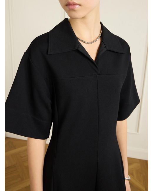 Jil Sander Black Paneled Crepe Midi Dress