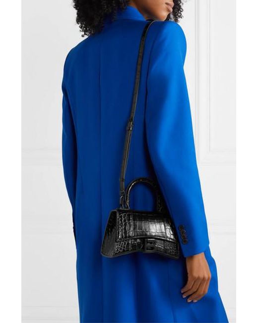 Balenciaga Hourglass Xs Croc-effect Leather Shoulder Bag in Black | Lyst