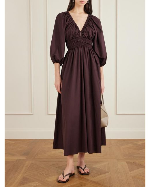 Matteau Purple Shirred Organic Cotton-Poplin Maxi Dress
