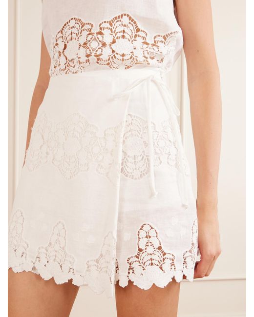 Miguelina White Embroidered Cotton And Linen-Blend Skort