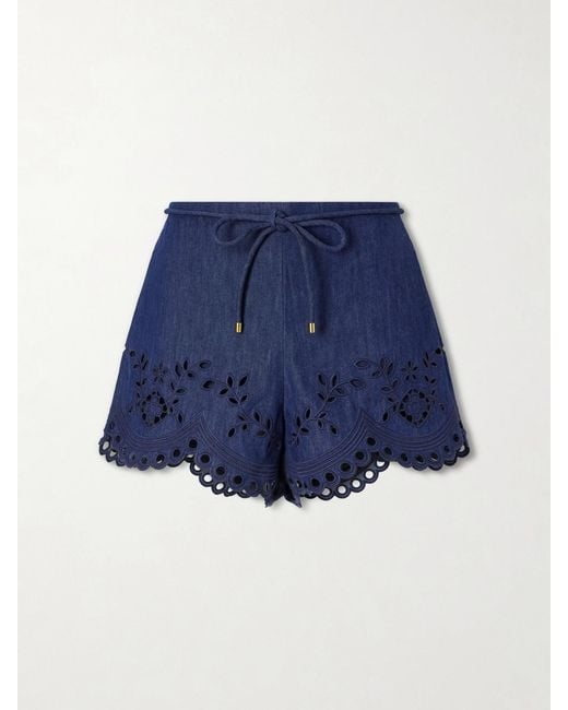 Zimmermann Blue Mahon Broderie Anglaise Denim Shorts