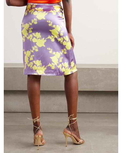 Versace Pink Floral-Print Silk-Satin Midi Skirt
