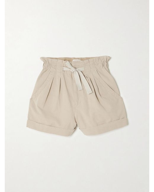 Isabel Marant Natural Nirma Pleated Cotton And Linen-Blend Twill Shorts