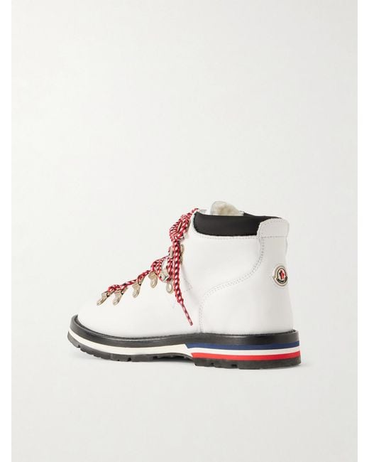 Moncler Metallic Blanche Shearling-lined Leather Ankle Boots